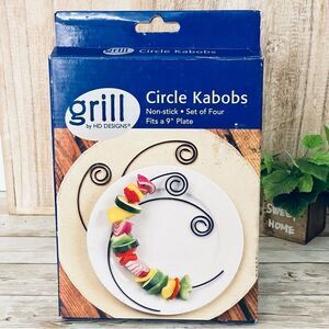 NWT in Box Grill by HD Design BBQ Grilling Set of 4 Circle Kabobs Non-Stick